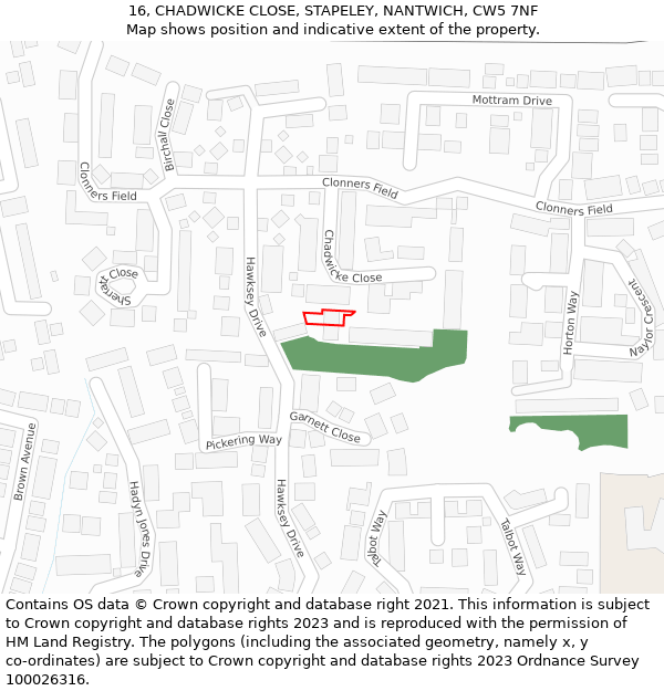 16, CHADWICKE CLOSE, STAPELEY, NANTWICH, CW5 7NF: Location map and indicative extent of plot