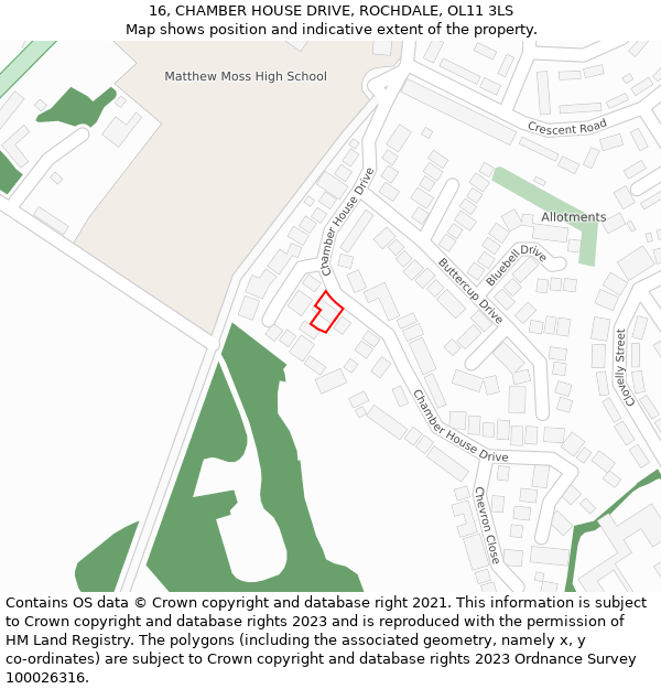 16, CHAMBER HOUSE DRIVE, ROCHDALE, OL11 3LS: Location map and indicative extent of plot