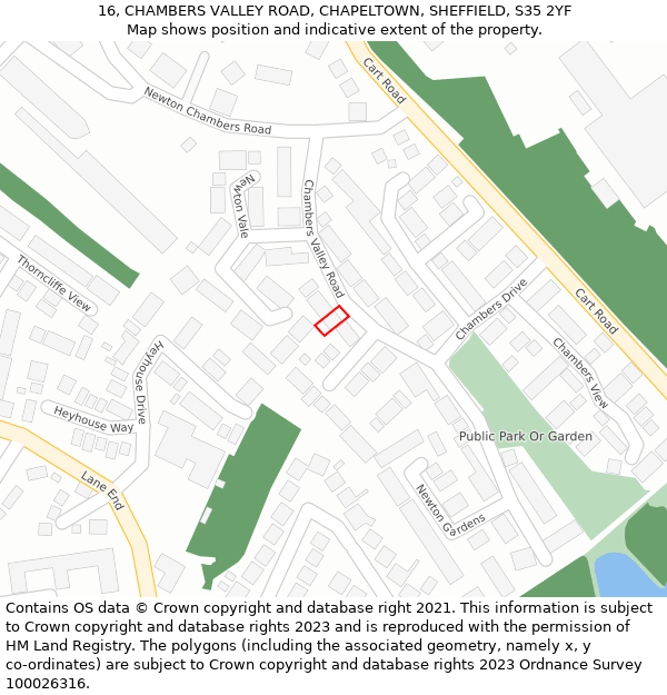 16, CHAMBERS VALLEY ROAD, CHAPELTOWN, SHEFFIELD, S35 2YF: Location map and indicative extent of plot