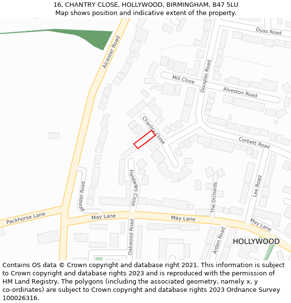 16, CHANTRY CLOSE, HOLLYWOOD, BIRMINGHAM, B47 5LU: Location map and indicative extent of plot