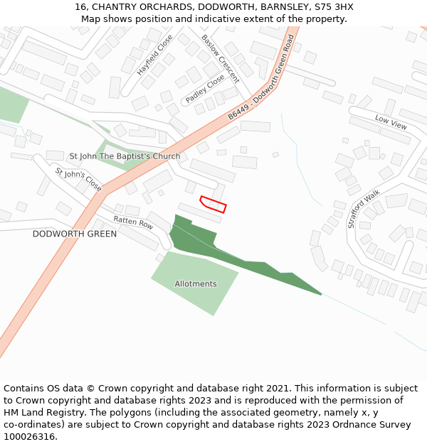 16, CHANTRY ORCHARDS, DODWORTH, BARNSLEY, S75 3HX: Location map and indicative extent of plot