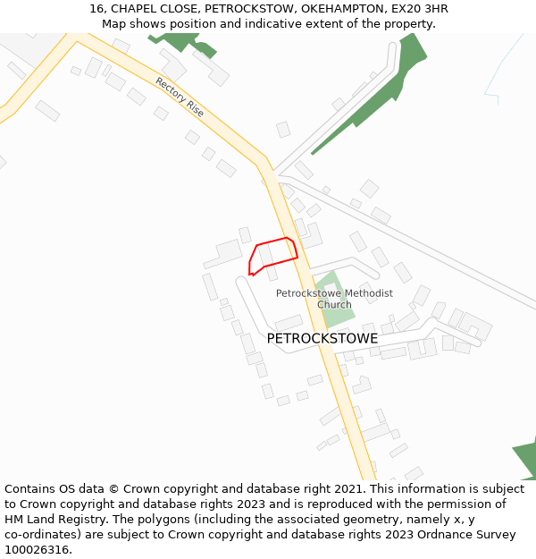 16, CHAPEL CLOSE, PETROCKSTOW, OKEHAMPTON, EX20 3HR: Location map and indicative extent of plot