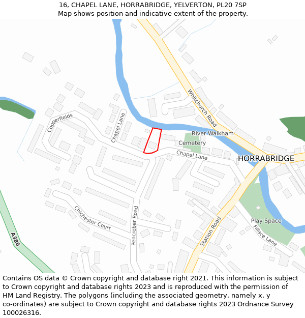 16, CHAPEL LANE, HORRABRIDGE, YELVERTON, PL20 7SP: Location map and indicative extent of plot