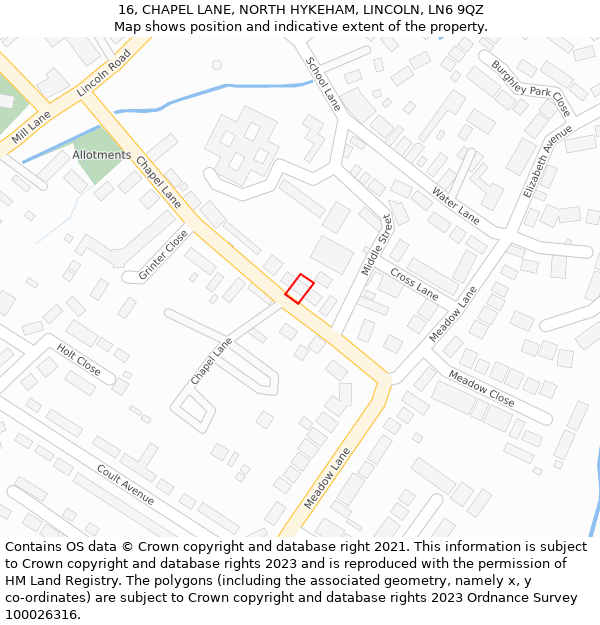 16, CHAPEL LANE, NORTH HYKEHAM, LINCOLN, LN6 9QZ: Location map and indicative extent of plot