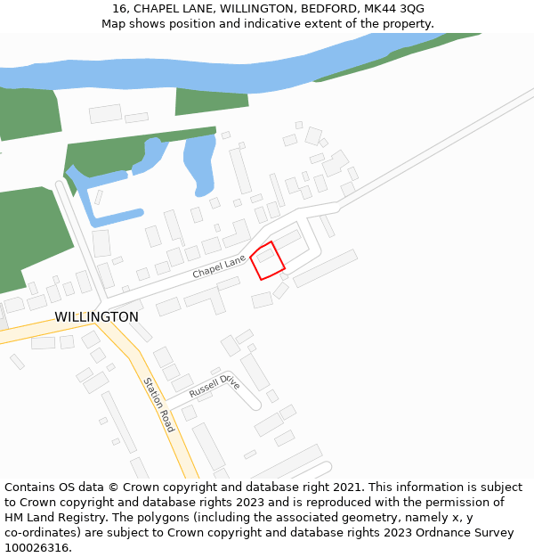 16, CHAPEL LANE, WILLINGTON, BEDFORD, MK44 3QG: Location map and indicative extent of plot