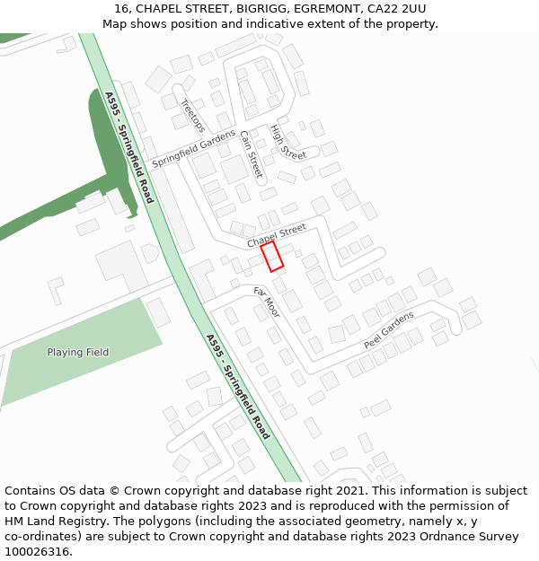 16, CHAPEL STREET, BIGRIGG, EGREMONT, CA22 2UU: Location map and indicative extent of plot