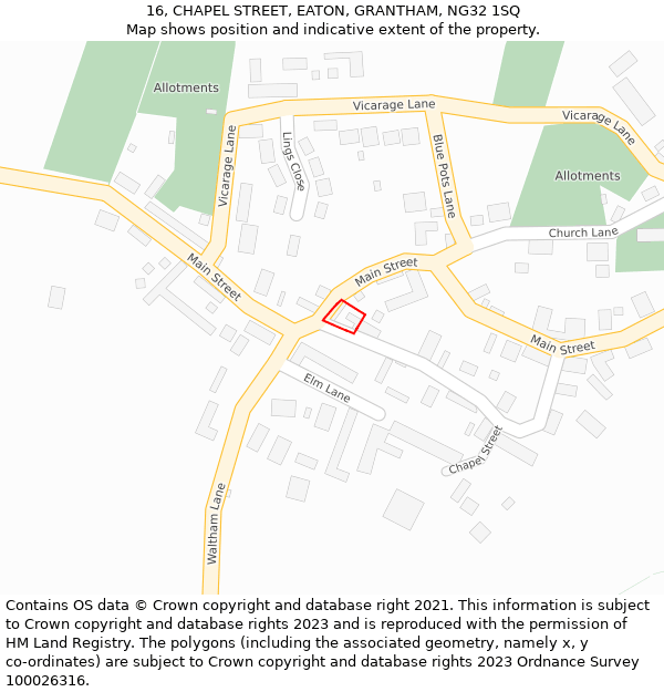 16, CHAPEL STREET, EATON, GRANTHAM, NG32 1SQ: Location map and indicative extent of plot