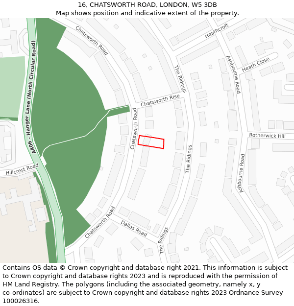 16, CHATSWORTH ROAD, LONDON, W5 3DB: Location map and indicative extent of plot
