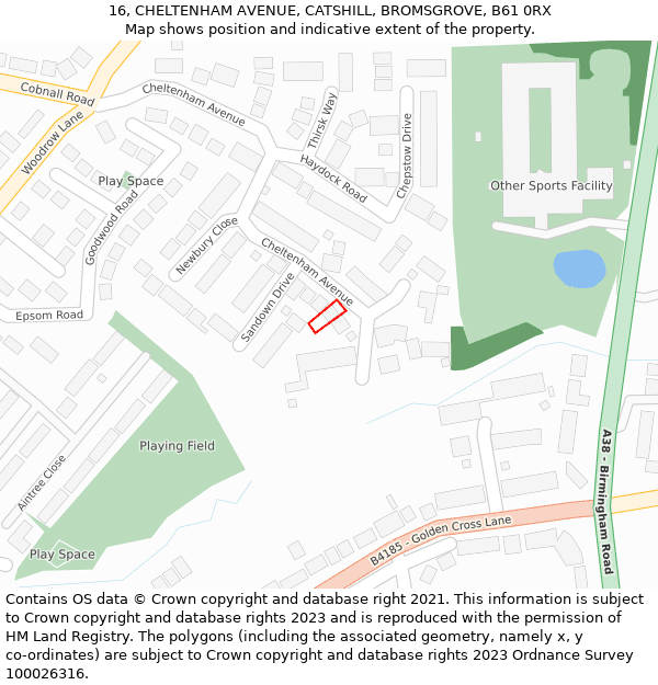 16, CHELTENHAM AVENUE, CATSHILL, BROMSGROVE, B61 0RX: Location map and indicative extent of plot