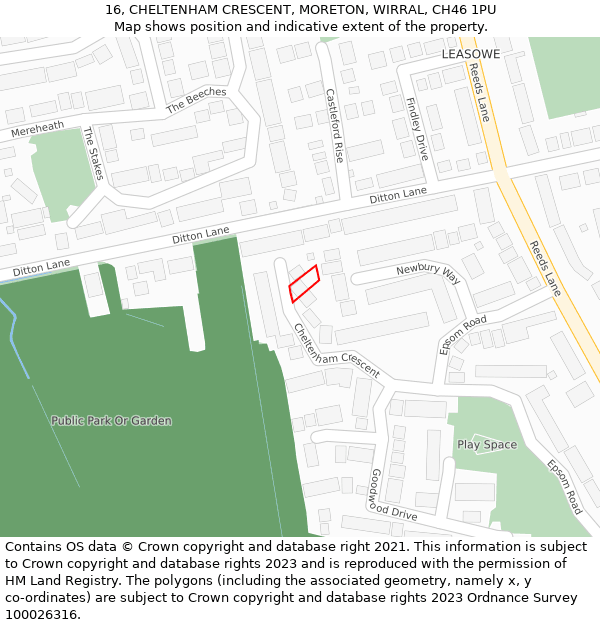 16, CHELTENHAM CRESCENT, MORETON, WIRRAL, CH46 1PU: Location map and indicative extent of plot