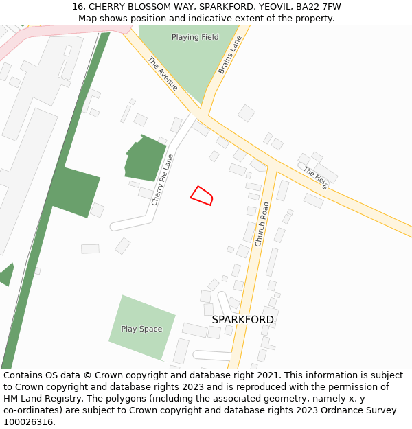 16, CHERRY BLOSSOM WAY, SPARKFORD, YEOVIL, BA22 7FW: Location map and indicative extent of plot