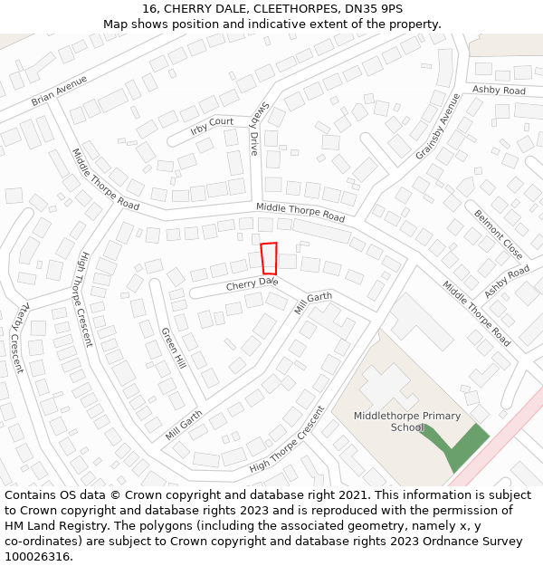 16, CHERRY DALE, CLEETHORPES, DN35 9PS: Location map and indicative extent of plot