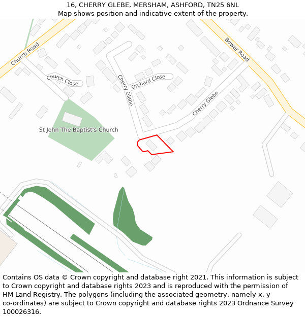 16, CHERRY GLEBE, MERSHAM, ASHFORD, TN25 6NL: Location map and indicative extent of plot