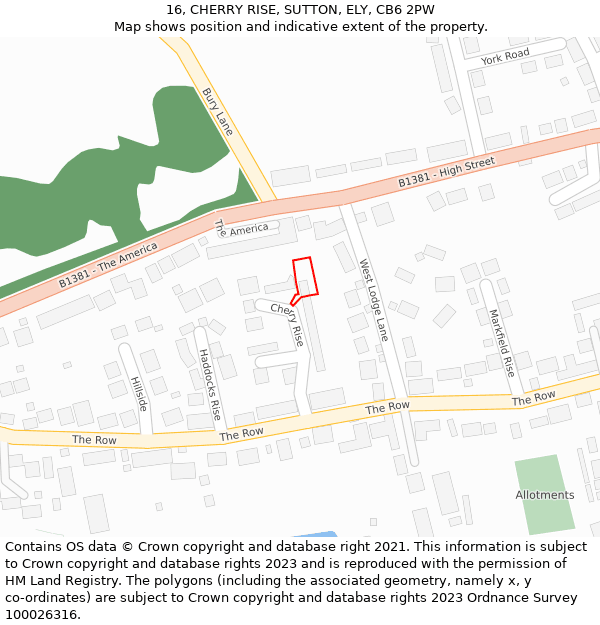 16, CHERRY RISE, SUTTON, ELY, CB6 2PW: Location map and indicative extent of plot