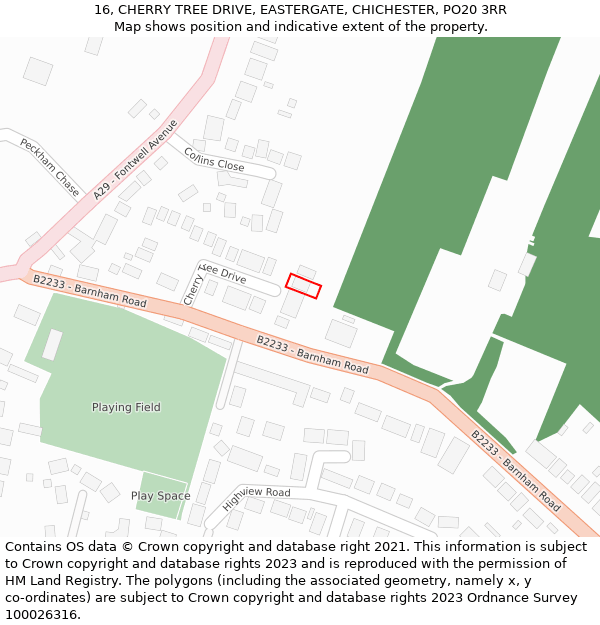 16, CHERRY TREE DRIVE, EASTERGATE, CHICHESTER, PO20 3RR: Location map and indicative extent of plot