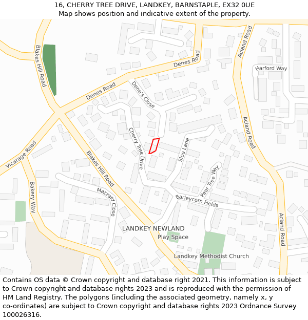 16, CHERRY TREE DRIVE, LANDKEY, BARNSTAPLE, EX32 0UE: Location map and indicative extent of plot