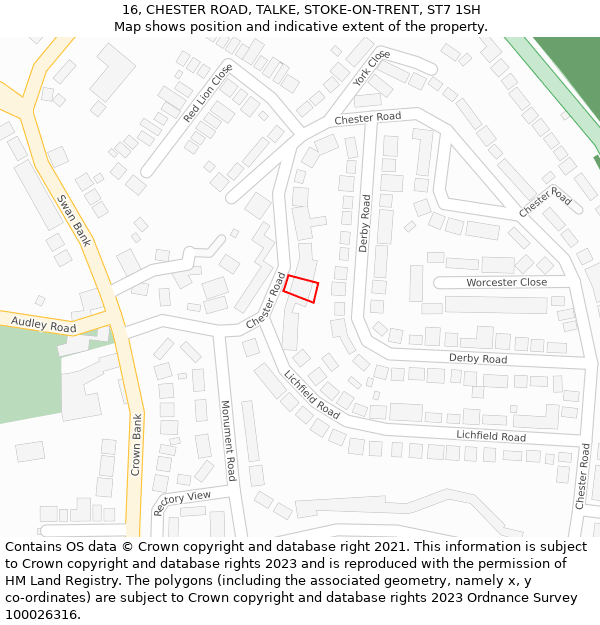 16, CHESTER ROAD, TALKE, STOKE-ON-TRENT, ST7 1SH: Location map and indicative extent of plot