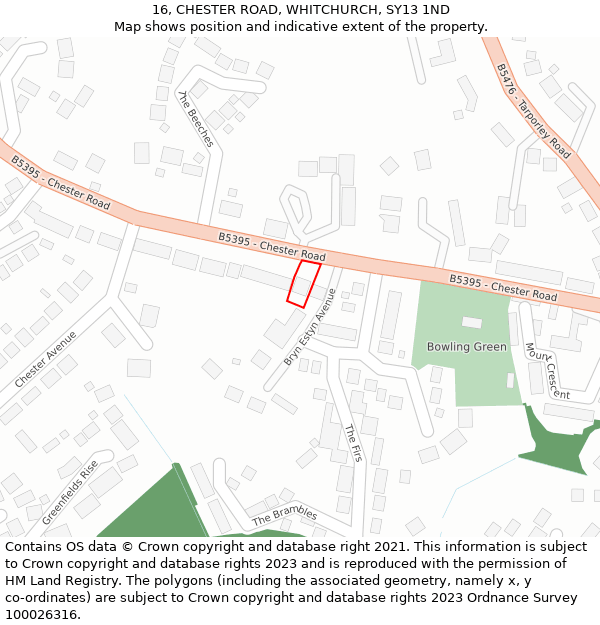 16, CHESTER ROAD, WHITCHURCH, SY13 1ND: Location map and indicative extent of plot