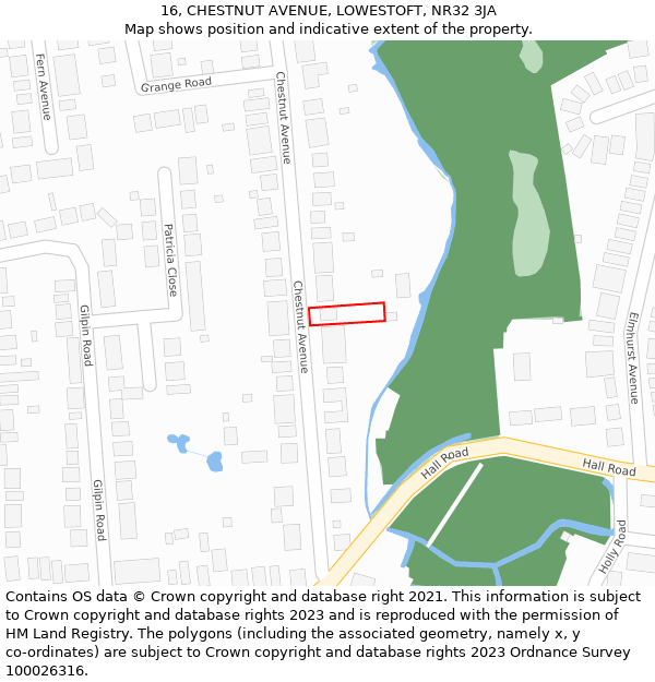 16, CHESTNUT AVENUE, LOWESTOFT, NR32 3JA: Location map and indicative extent of plot