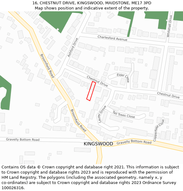 16, CHESTNUT DRIVE, KINGSWOOD, MAIDSTONE, ME17 3PD: Location map and indicative extent of plot