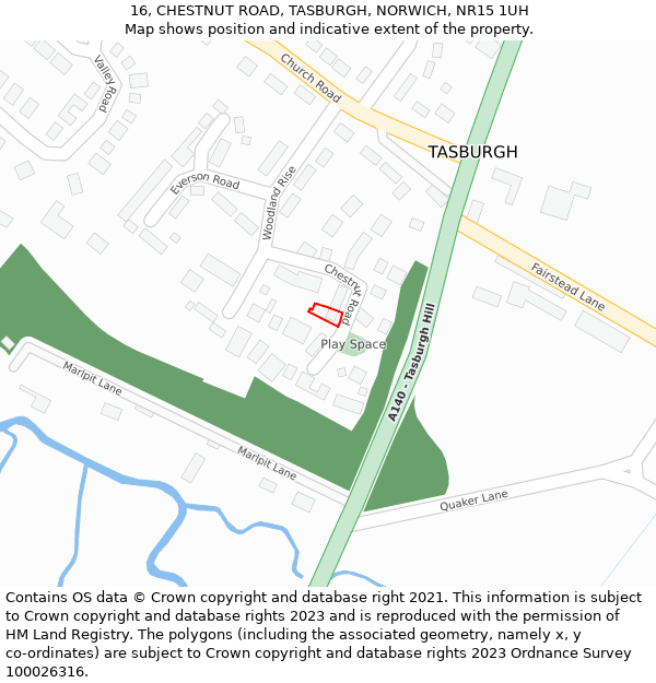 16, CHESTNUT ROAD, TASBURGH, NORWICH, NR15 1UH: Location map and indicative extent of plot