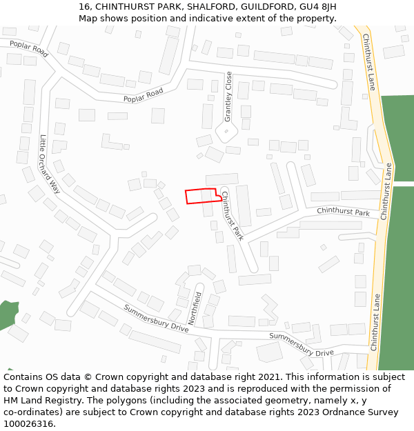 16, CHINTHURST PARK, SHALFORD, GUILDFORD, GU4 8JH: Location map and indicative extent of plot