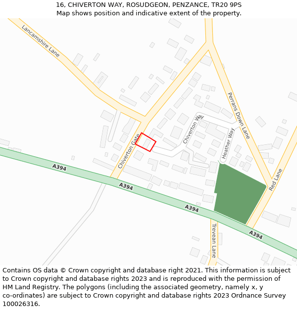 16, CHIVERTON WAY, ROSUDGEON, PENZANCE, TR20 9PS: Location map and indicative extent of plot