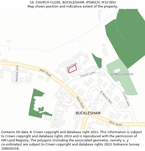 16, CHURCH CLOSE, BUCKLESHAM, IPSWICH, IP10 0DU: Location map and indicative extent of plot