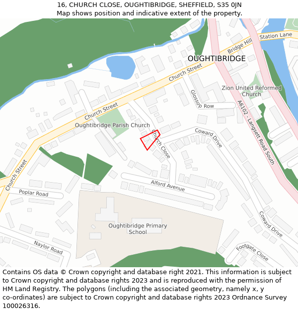 16, CHURCH CLOSE, OUGHTIBRIDGE, SHEFFIELD, S35 0JN: Location map and indicative extent of plot
