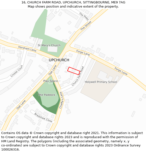 16, CHURCH FARM ROAD, UPCHURCH, SITTINGBOURNE, ME9 7AG: Location map and indicative extent of plot