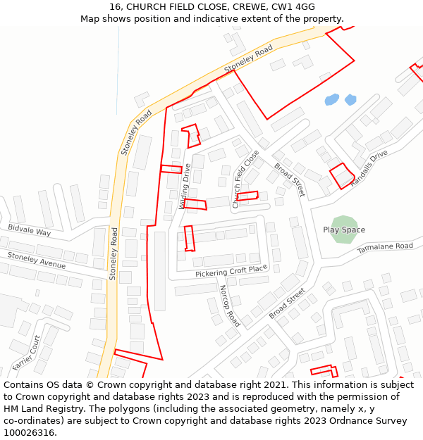 16, CHURCH FIELD CLOSE, CREWE, CW1 4GG: Location map and indicative extent of plot