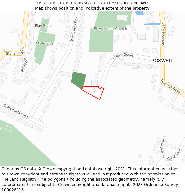 16, CHURCH GREEN, ROXWELL, CHELMSFORD, CM1 4NZ: Location map and indicative extent of plot
