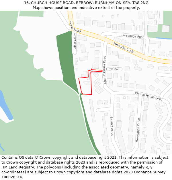 16, CHURCH HOUSE ROAD, BERROW, BURNHAM-ON-SEA, TA8 2NG: Location map and indicative extent of plot