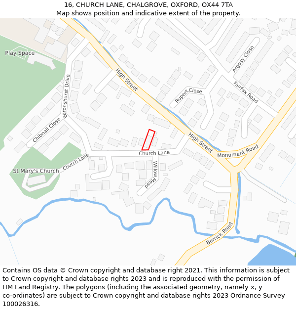 16, CHURCH LANE, CHALGROVE, OXFORD, OX44 7TA: Location map and indicative extent of plot