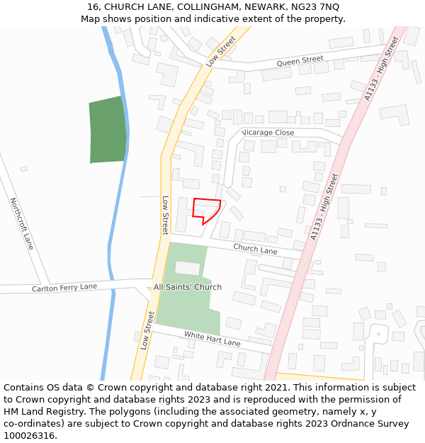 16, CHURCH LANE, COLLINGHAM, NEWARK, NG23 7NQ: Location map and indicative extent of plot