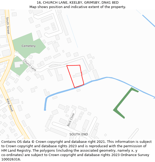 16, CHURCH LANE, KEELBY, GRIMSBY, DN41 8ED: Location map and indicative extent of plot