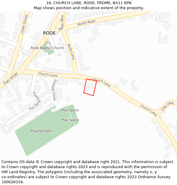 16, CHURCH LANE, RODE, FROME, BA11 6PN: Location map and indicative extent of plot