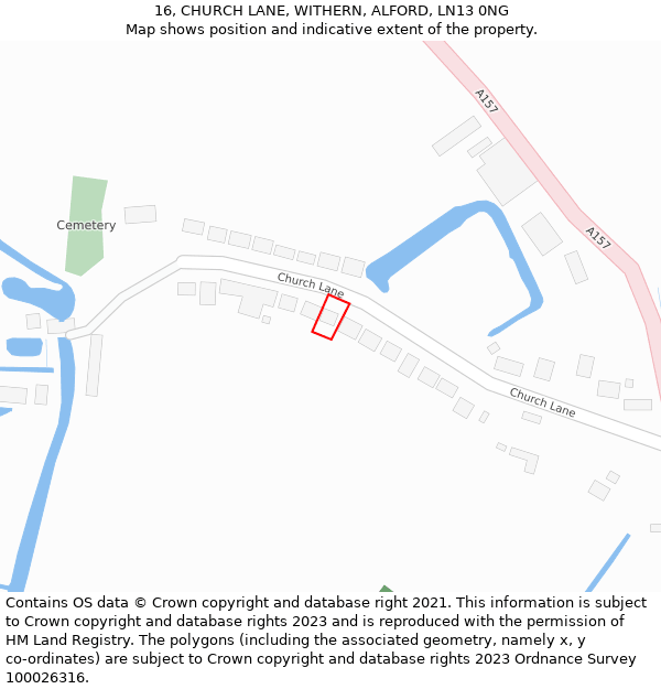 16, CHURCH LANE, WITHERN, ALFORD, LN13 0NG: Location map and indicative extent of plot