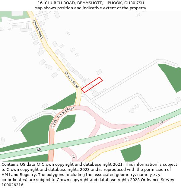 16, CHURCH ROAD, BRAMSHOTT, LIPHOOK, GU30 7SH: Location map and indicative extent of plot