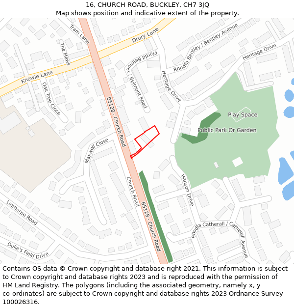 16, CHURCH ROAD, BUCKLEY, CH7 3JQ: Location map and indicative extent of plot