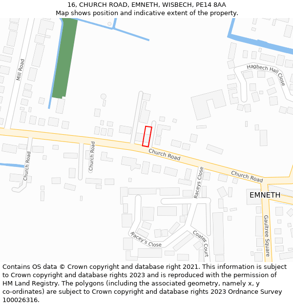 16, CHURCH ROAD, EMNETH, WISBECH, PE14 8AA: Location map and indicative extent of plot