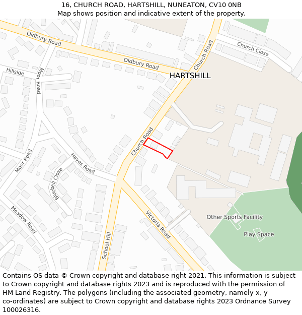 16, CHURCH ROAD, HARTSHILL, NUNEATON, CV10 0NB: Location map and indicative extent of plot