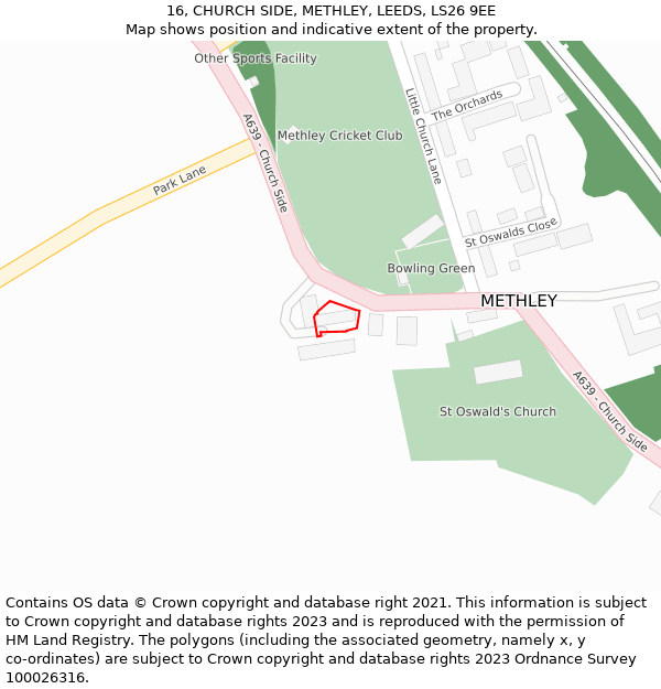 16, CHURCH SIDE, METHLEY, LEEDS, LS26 9EE: Location map and indicative extent of plot