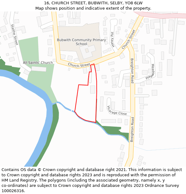 16, CHURCH STREET, BUBWITH, SELBY, YO8 6LW: Location map and indicative extent of plot