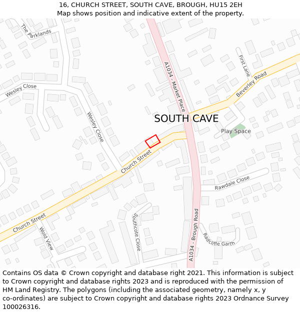 16, CHURCH STREET, SOUTH CAVE, BROUGH, HU15 2EH: Location map and indicative extent of plot