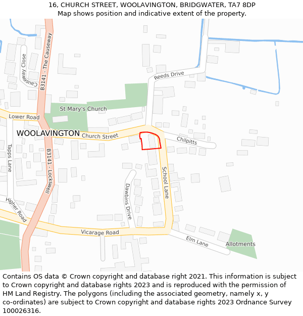 16, CHURCH STREET, WOOLAVINGTON, BRIDGWATER, TA7 8DP: Location map and indicative extent of plot