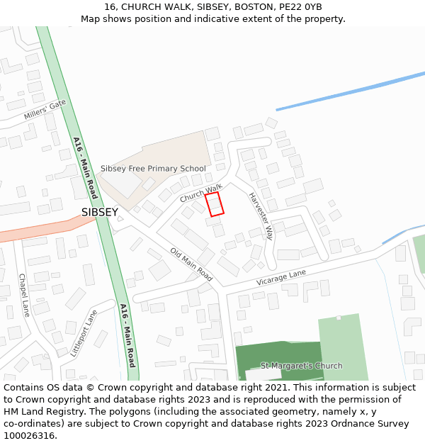 16, CHURCH WALK, SIBSEY, BOSTON, PE22 0YB: Location map and indicative extent of plot