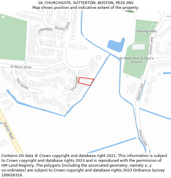 16, CHURCHGATE, SUTTERTON, BOSTON, PE20 2NS: Location map and indicative extent of plot