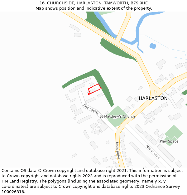 16, CHURCHSIDE, HARLASTON, TAMWORTH, B79 9HE: Location map and indicative extent of plot