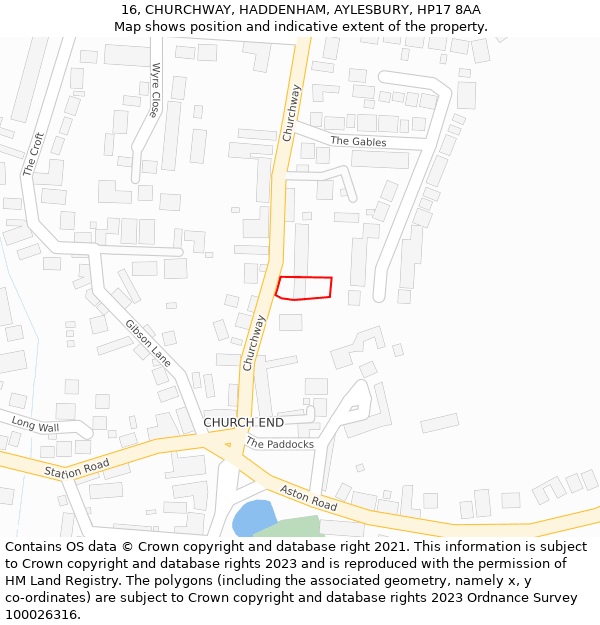 16, CHURCHWAY, HADDENHAM, AYLESBURY, HP17 8AA: Location map and indicative extent of plot